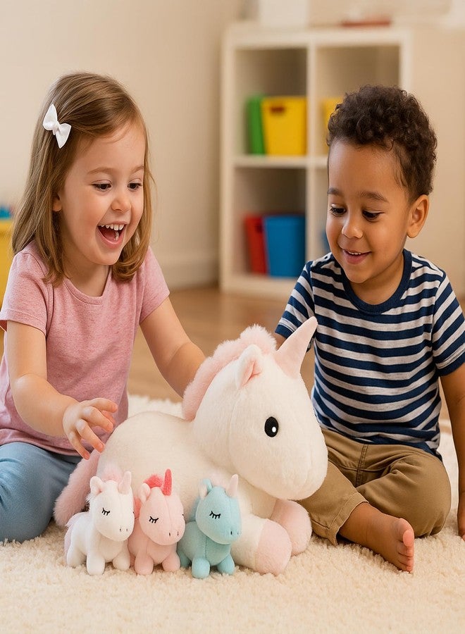 WEIGEDU Unicorn Toys for Girls Ages 1 2 3 4 5 6 7 8 Years, Mommy Stuffed Animal with 3 Babies Unicorns in Her Tummy, Soft Plush Toys Set for Baby Toddler Kids Valentines Birthday Gifts - Image 2